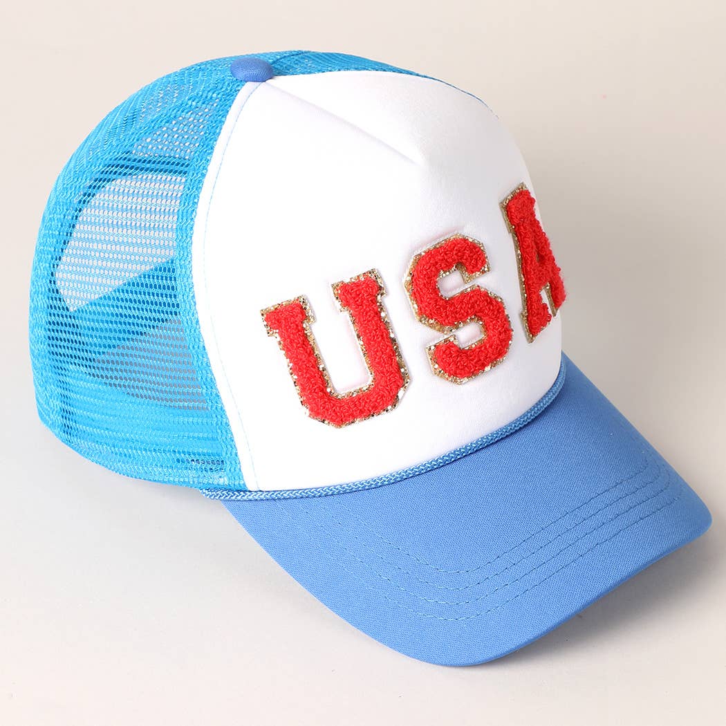 USA Chenille Patched Trucker Hat Panel with Lining