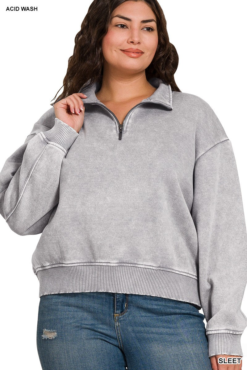 Curvy Acid Wash Pullover