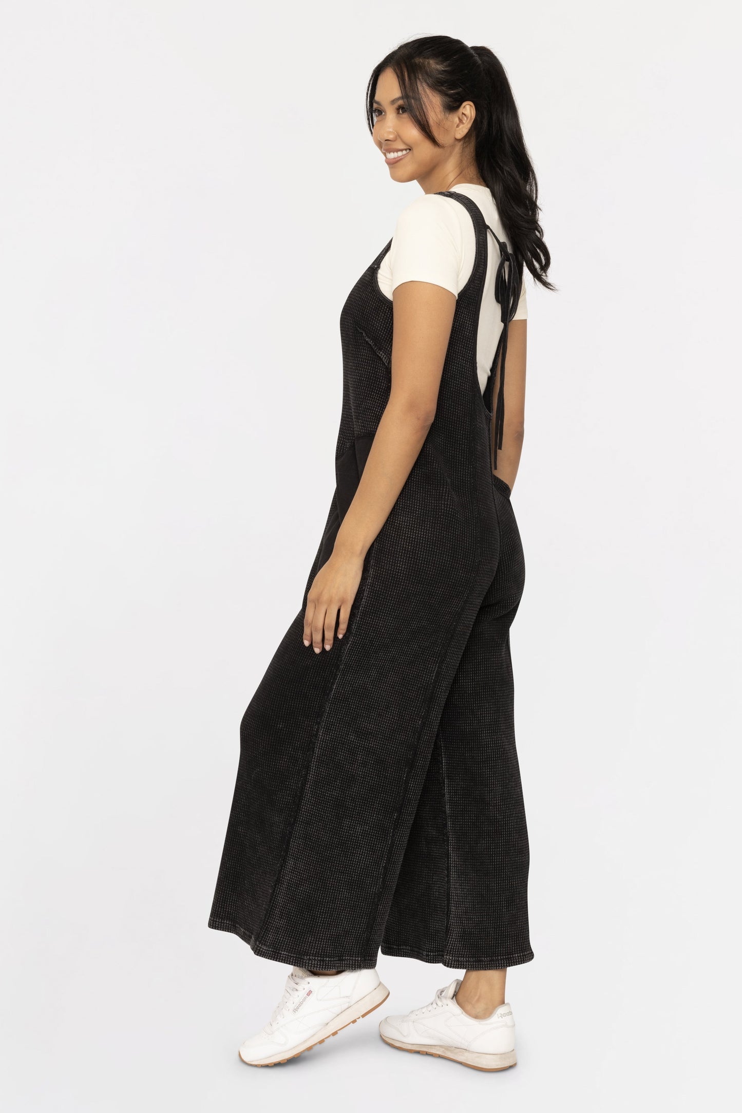 Ribbon Back Waffle Overalls