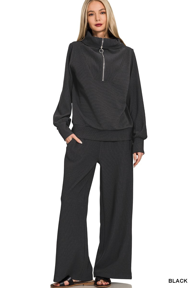 Ribbed Half Zip Pullover Set