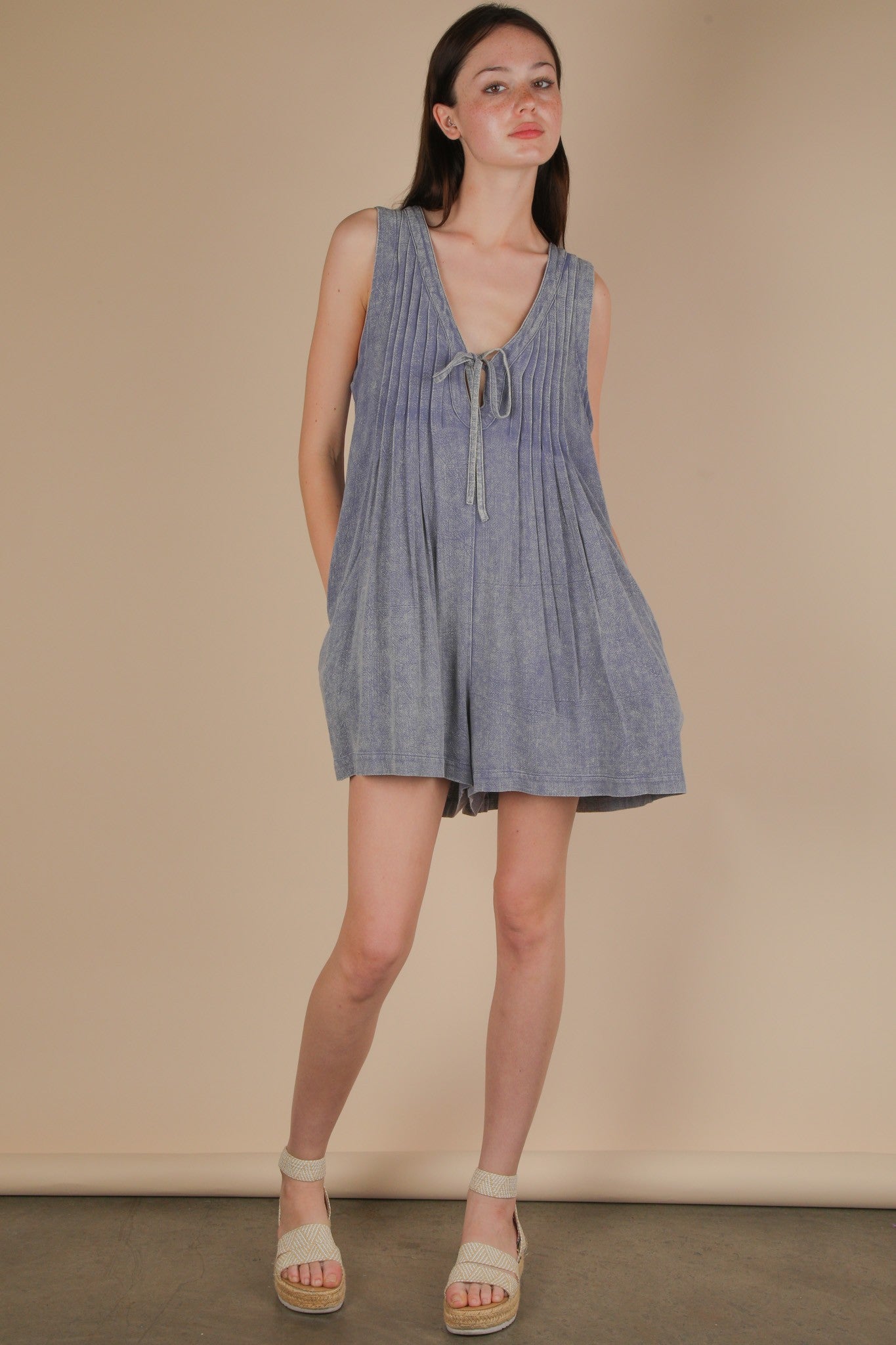Mineral Washed Pleated Romper