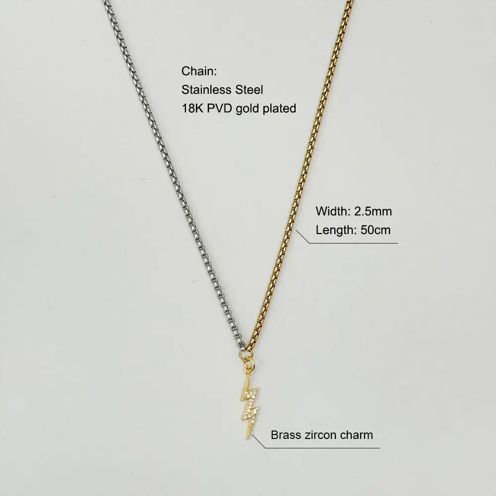 Lightning Bolt Pendant Necklace Chain Gold Plated
