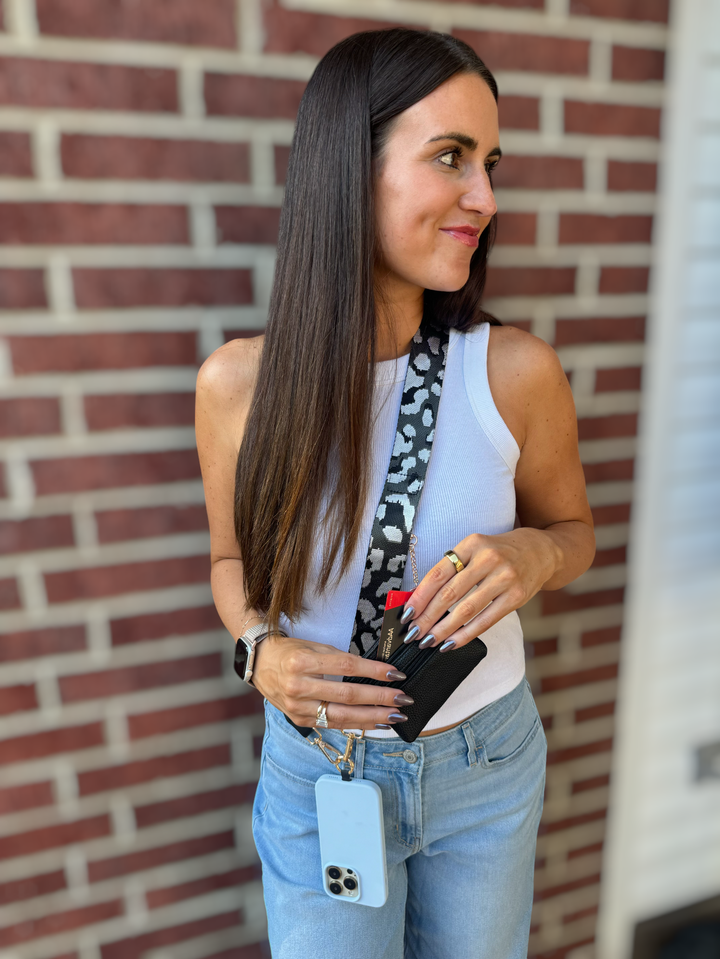 Cell Phone Crossbody Metallic Black Gold
