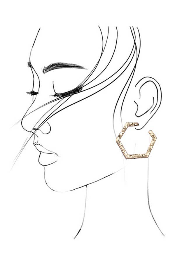 HAMMERED HEXAHON HOOP EARRINGS