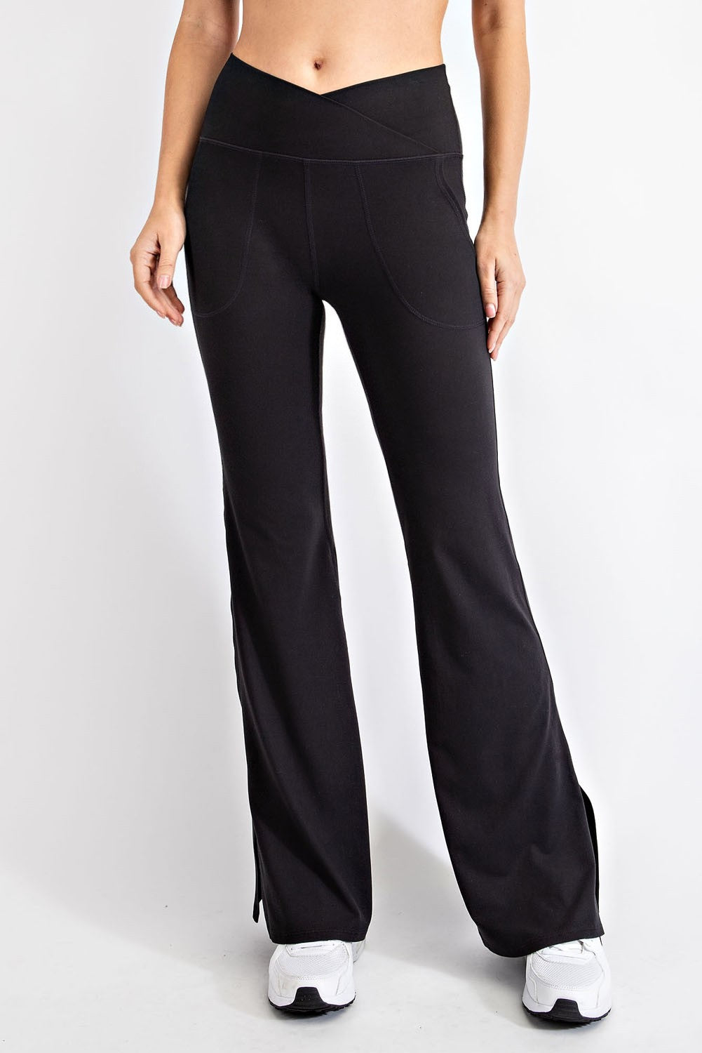 Like Butta Black V Waist Flared Yoga Pants