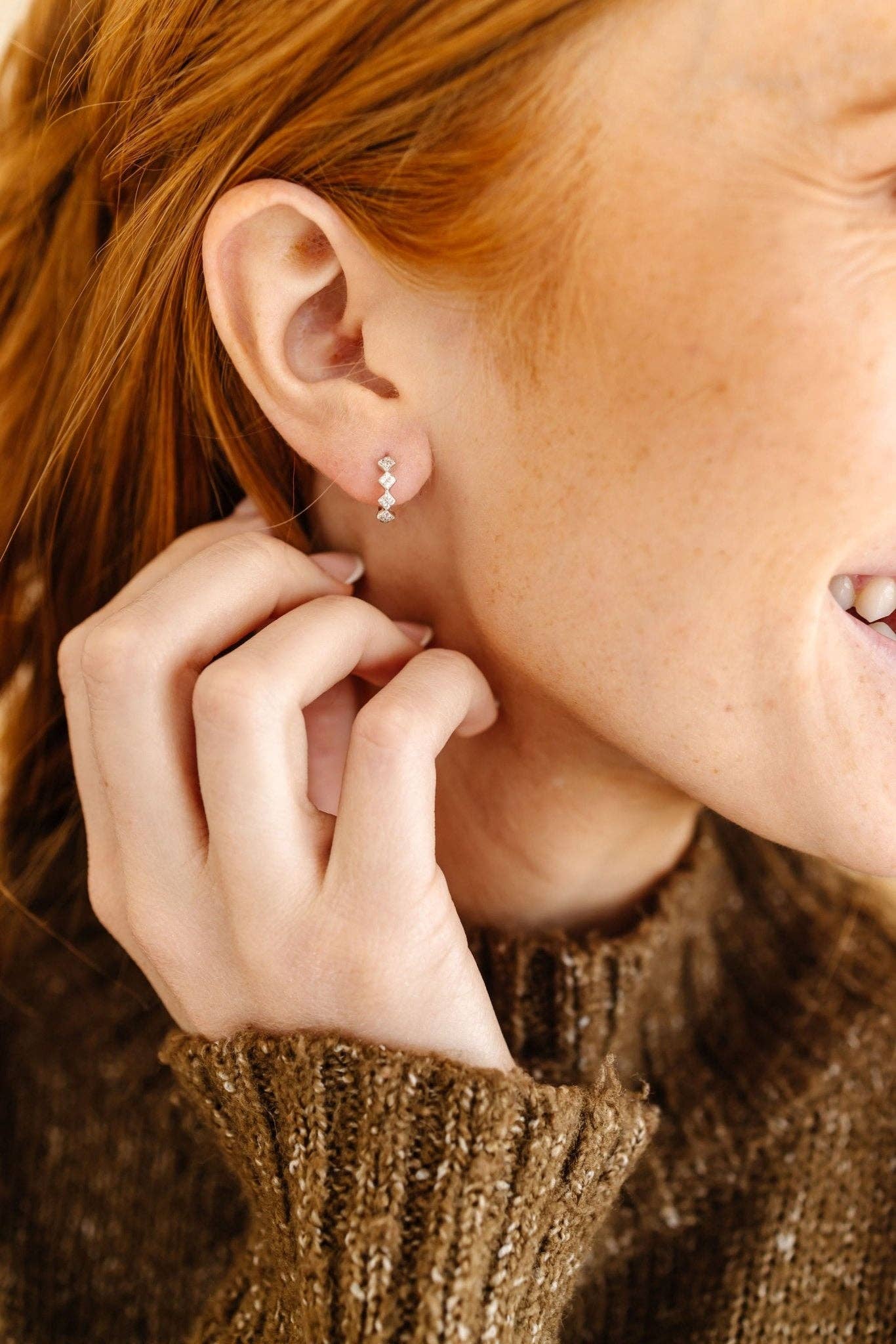 Mini Diamond Hoop Earrings - Hypoallergenic - Multiple Color
