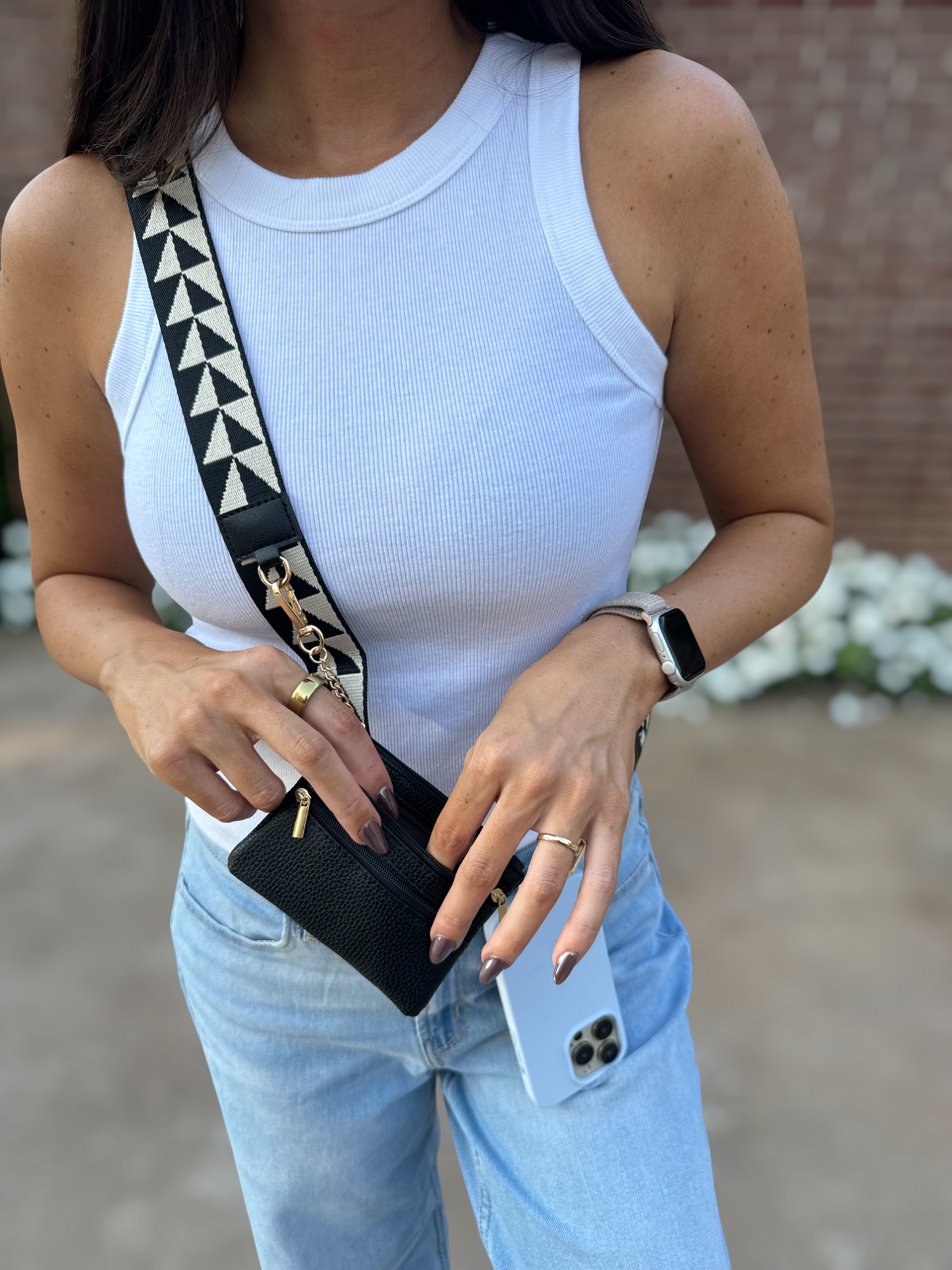 Cell Phone Crossbody Metallic Black Gold