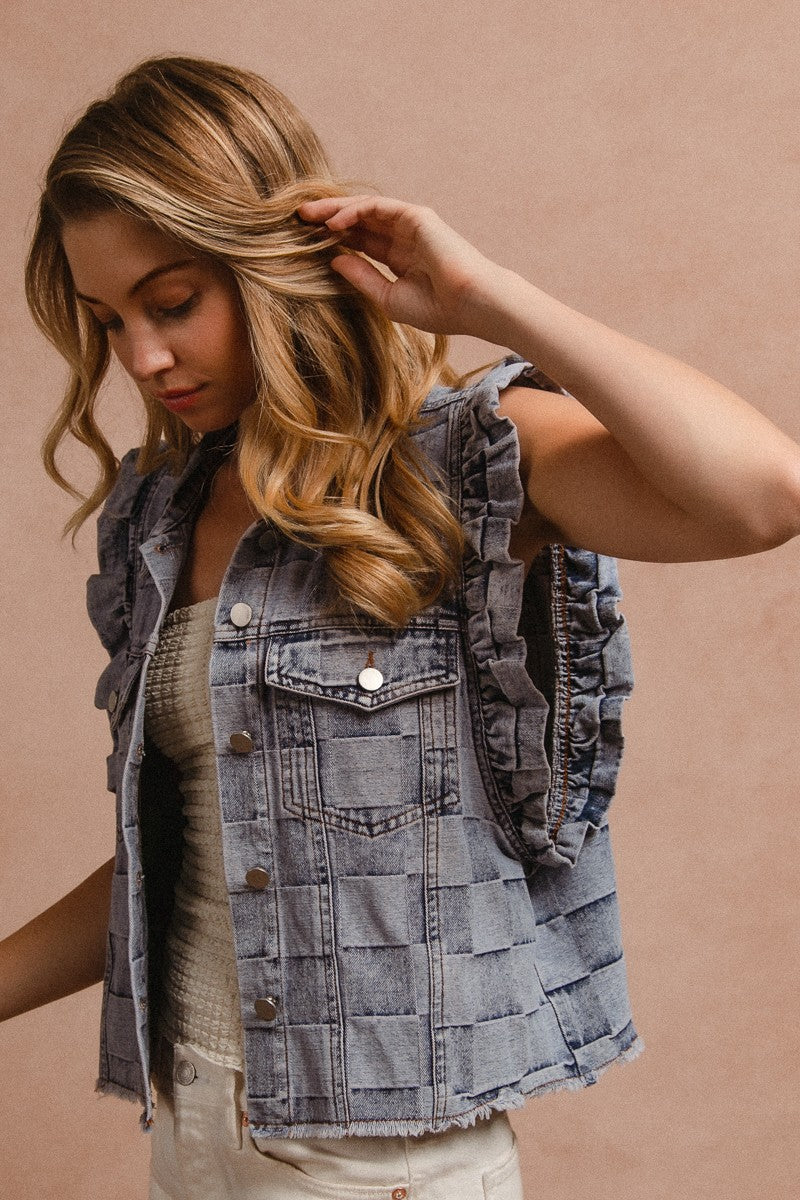 Vintage Gingham Denim Vest