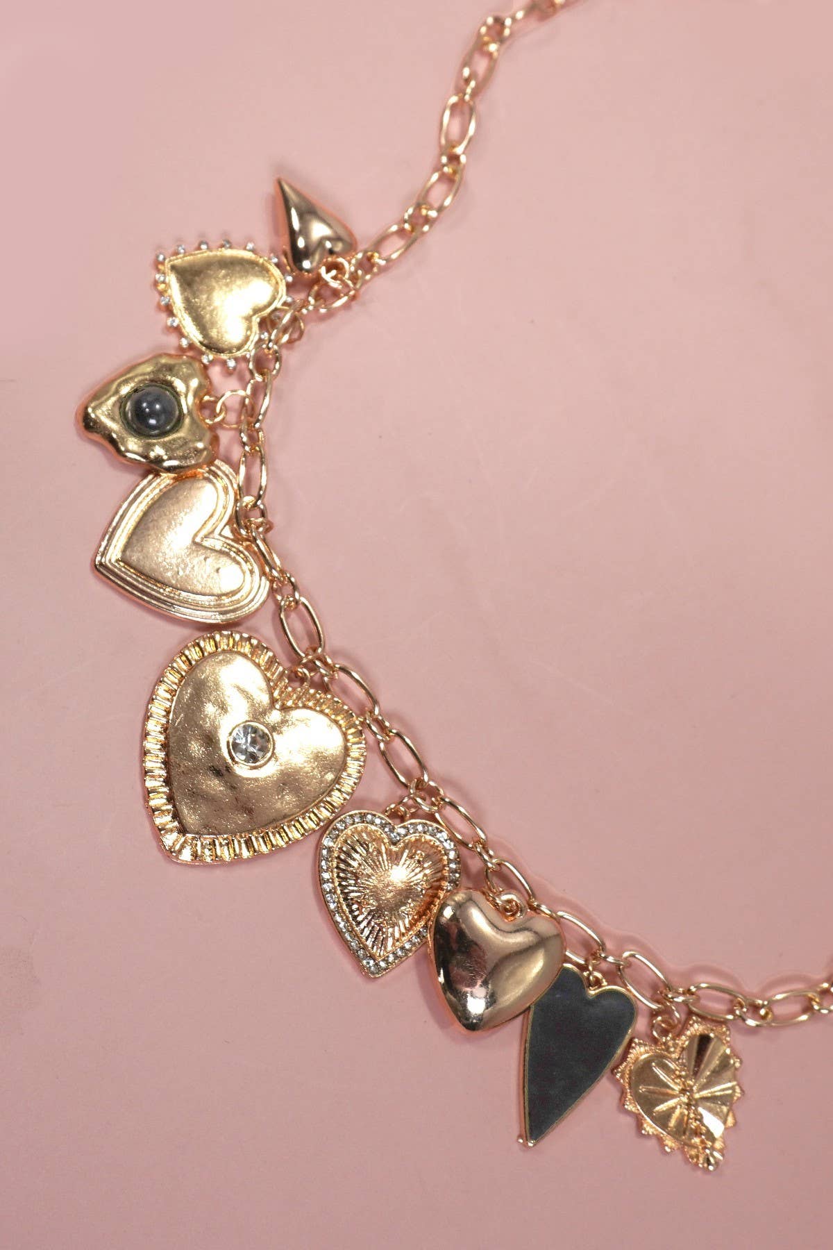 MULTI BOLD HEART CHARM NECKLACE