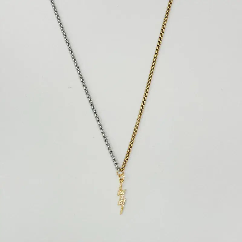 Lightning Bolt Pendant Necklace Chain Gold Plated