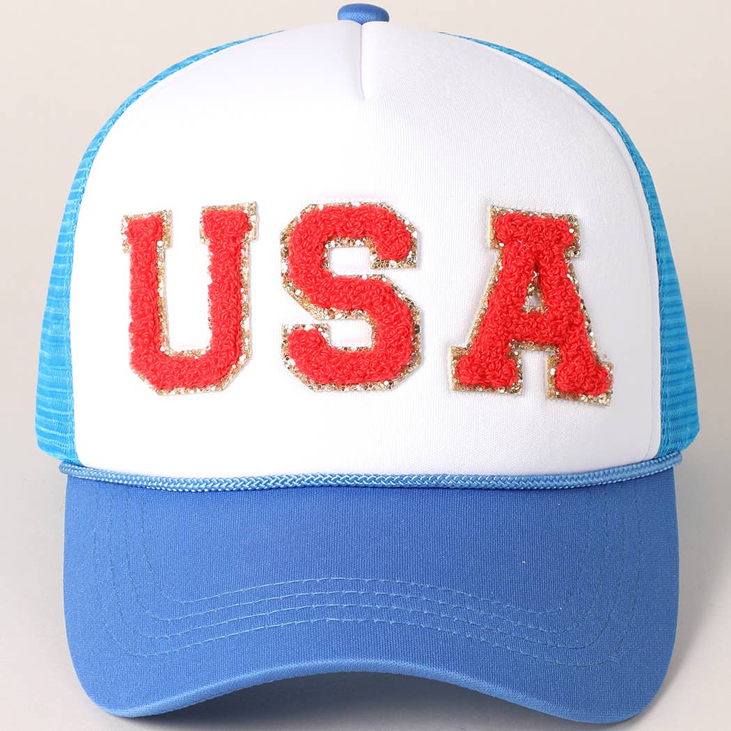 USA Chenille Patched Trucker Hat Panel with Lining