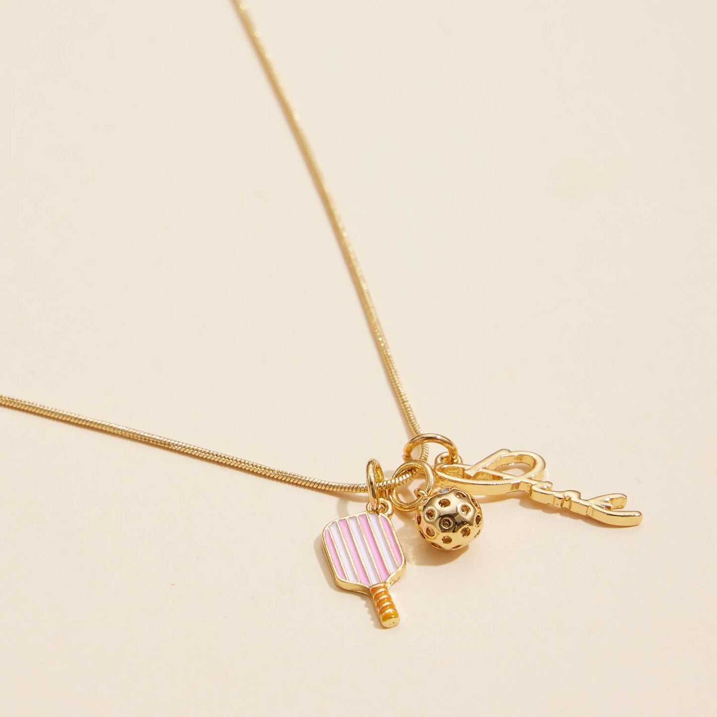 Pickleball Love Charm Necklace Gold Dipped 18K