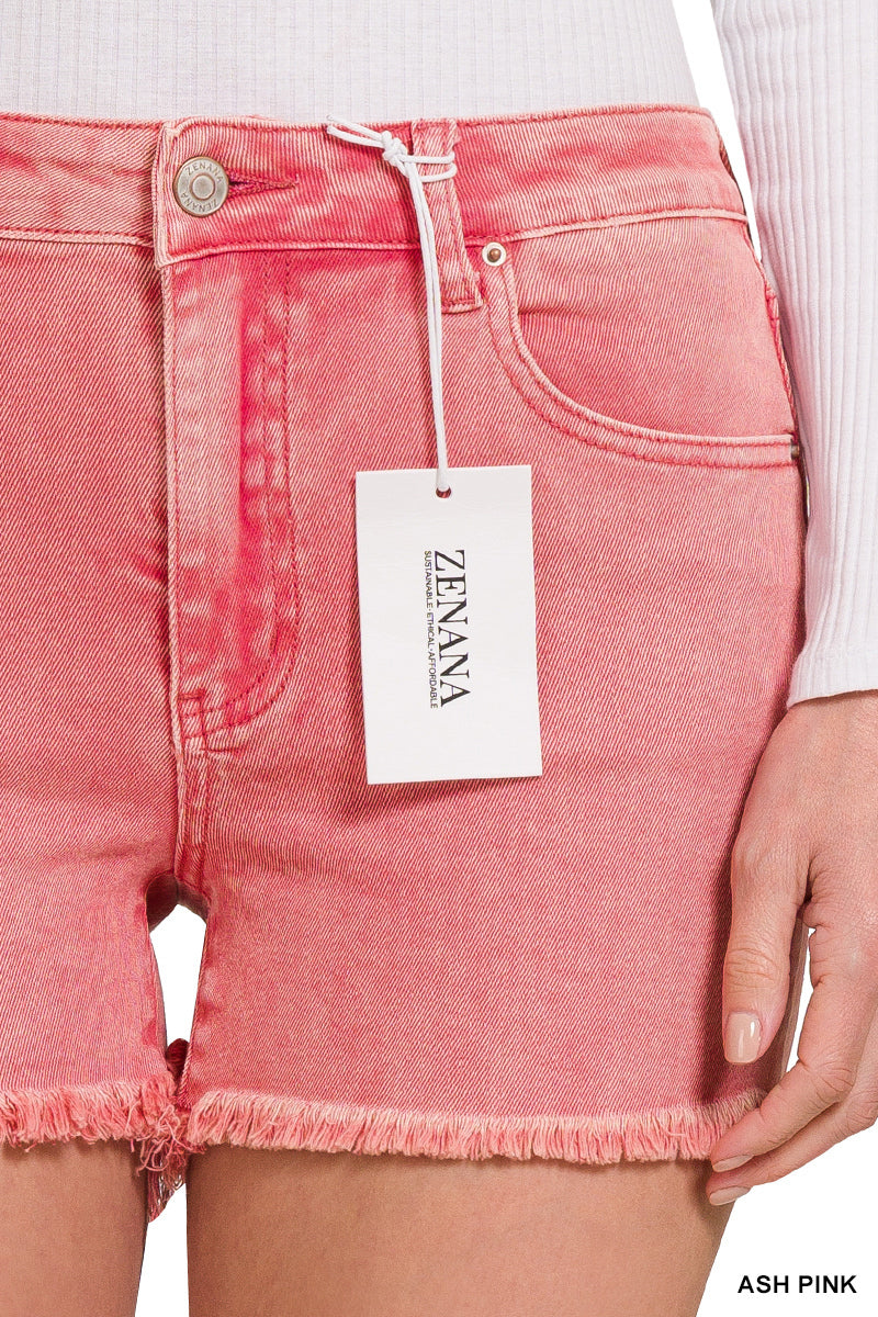 WASHED FRAYED CUTOFF HEM SHORTS-ASH PINK