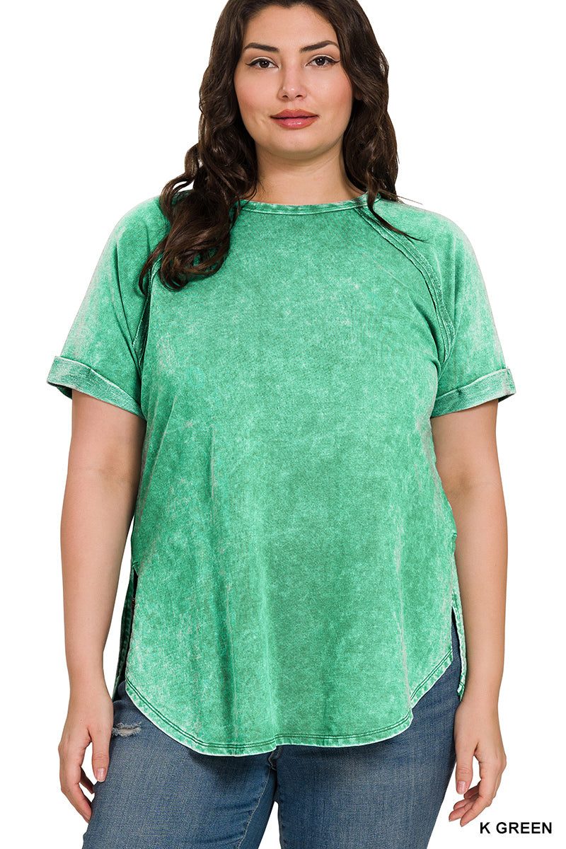 PLUS TERRY ACID WASH RAGLAN SHORTSLEEVE PULLOVER
