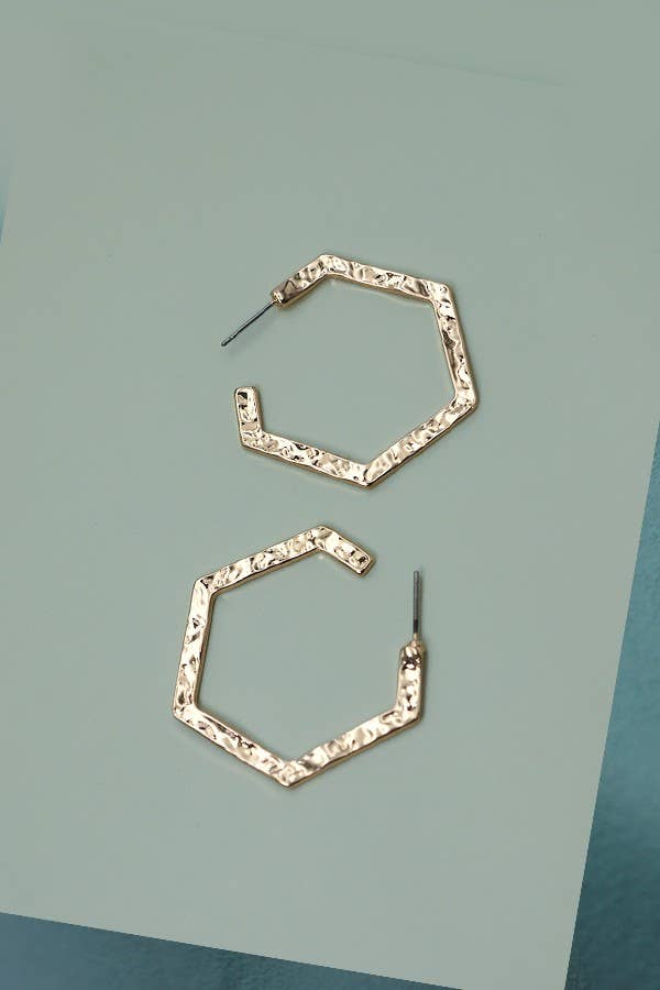 HAMMERED HEXAHON HOOP EARRINGS