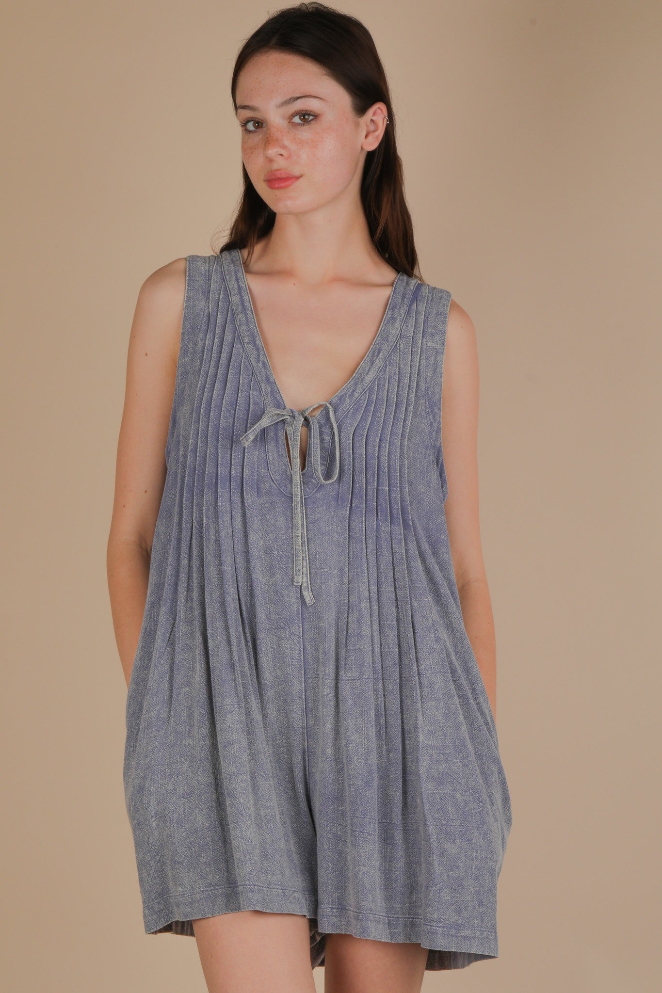 Mineral Washed Pleated Romper