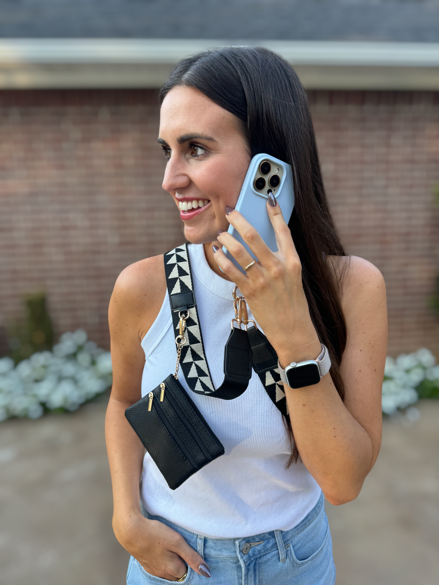 Cell Phone Crossbody Metallic Black Gold