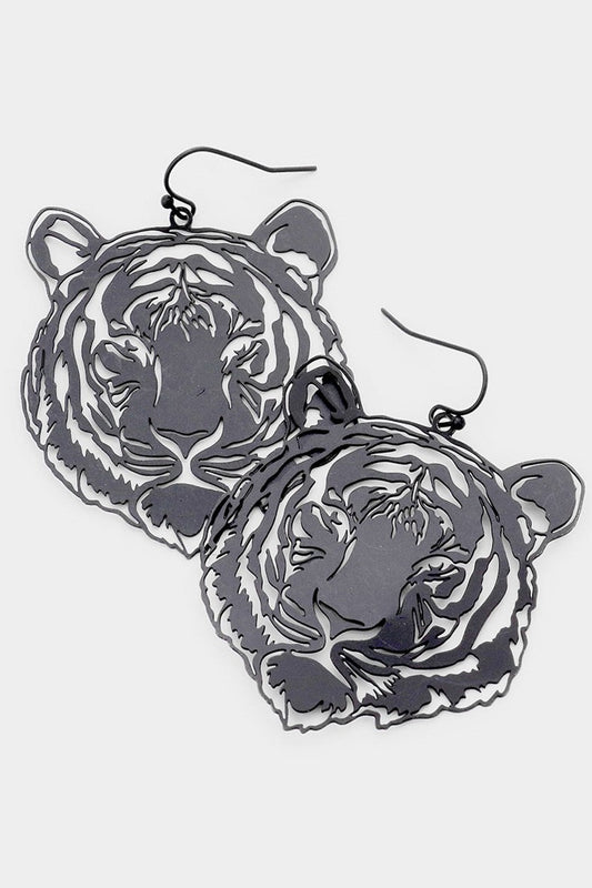 Metal Cut Out Tiger Earrings