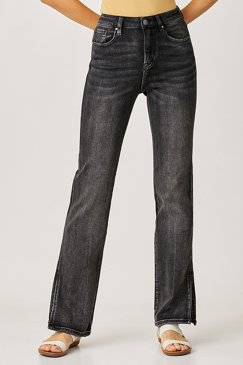 Risen Black Slit Jeans