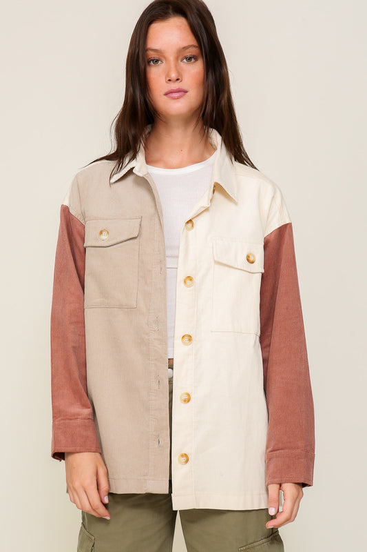 Color Block Cord Shacket