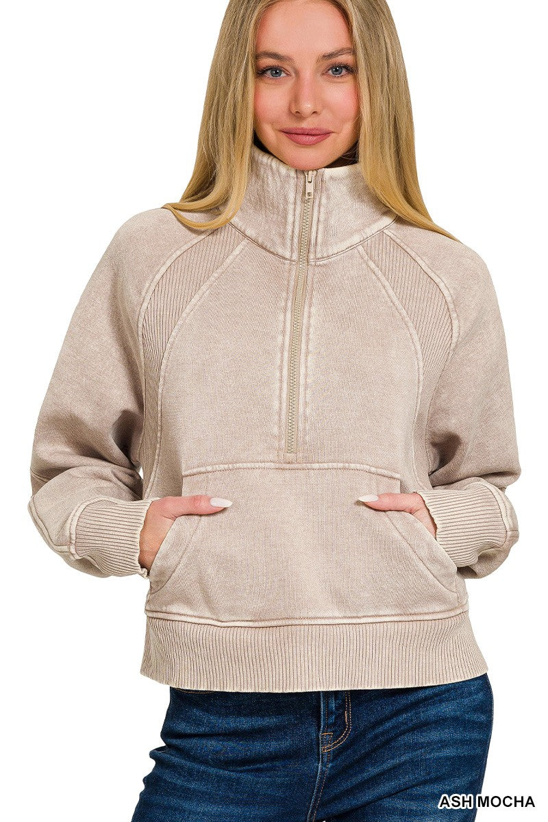 Acid Wash Half Zip Pullover