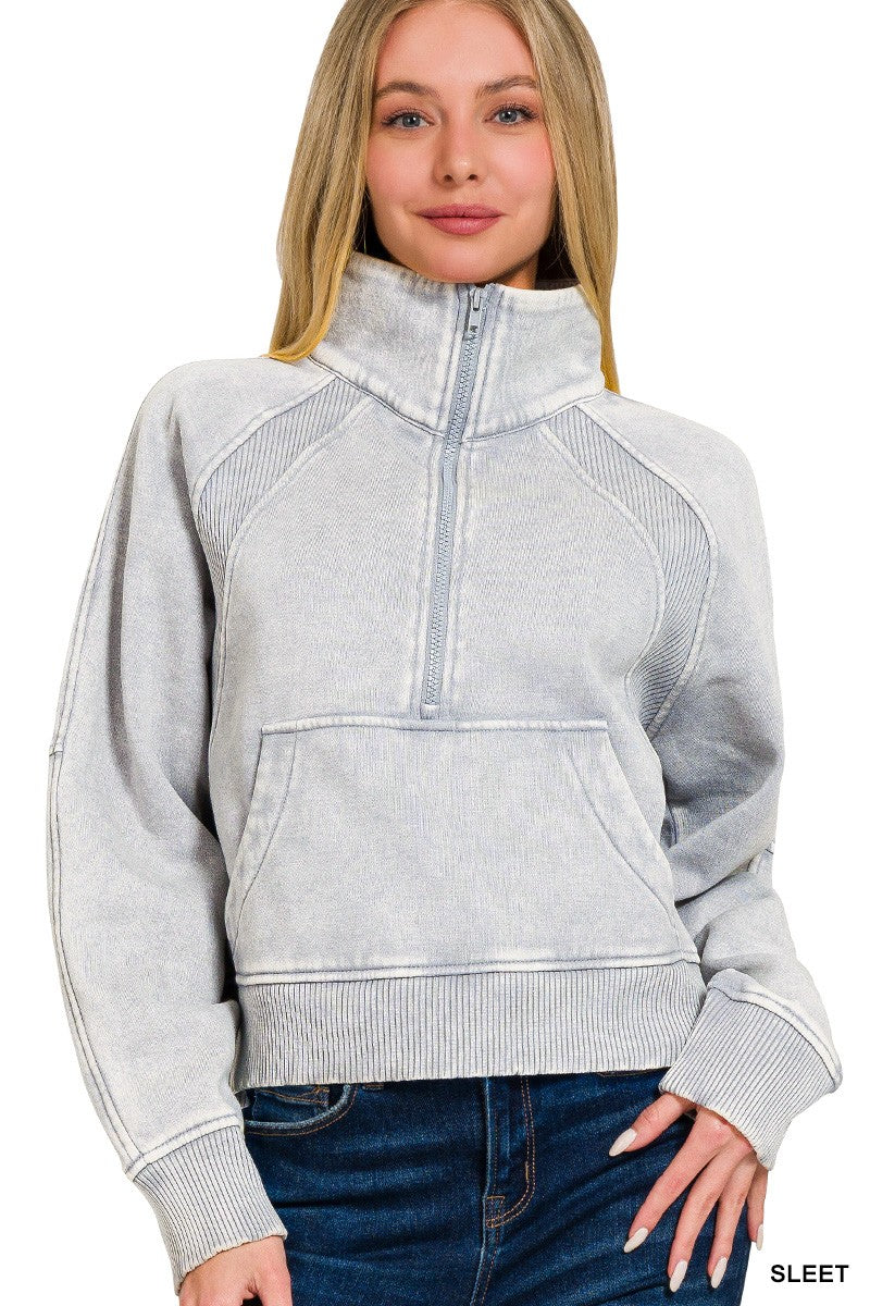 Acid Wash Half Zip Pullover