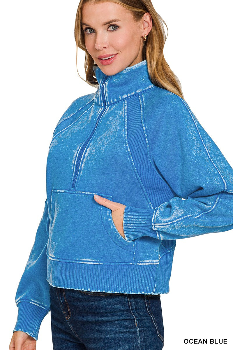 Acid Wash Half Zip Pullover