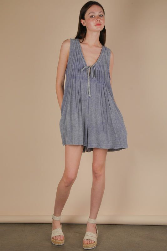 Mineral Washed Pleated Romper