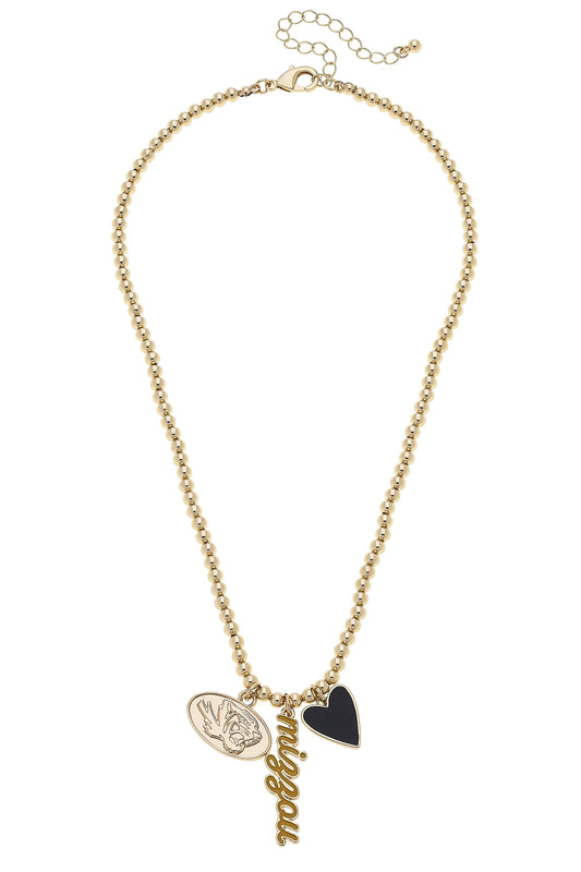 Missouri Tigers Ball Bead Charm Necklace in Shiny Gold