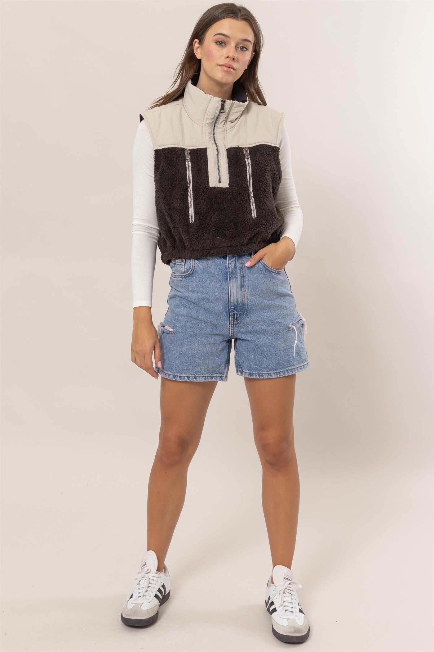 Faux Shearling Half Zip Vest