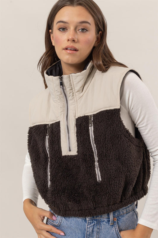 Faux Shearling Half Zip Vest